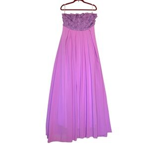 FAERIESTY Purple Strapless Rosette Floral Maxi Gown Lavender Large